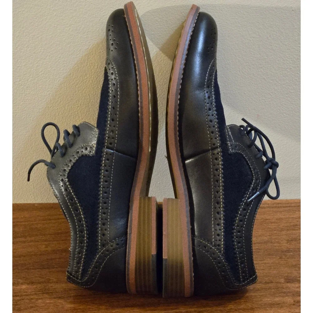 GH Bass Billings Mens 8.5M Navy Blue Leather Suede Wingtip Oxford Shoes